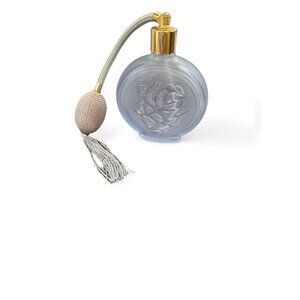 VINTAGE SILVESTRI FROSTED PERFUME DECANTER WITH ATOMIZER Blue and gold